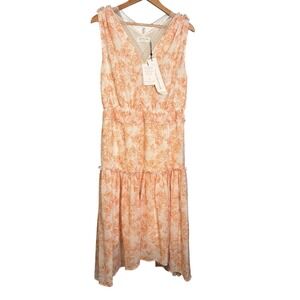 NWT Rosemunde Copenhagen Orange Rose Print‎ Tiered Sleeveless Midi Dress Large